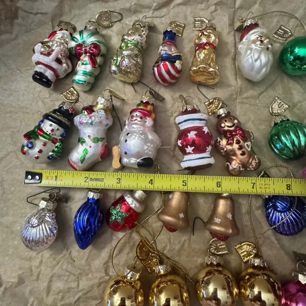 Vintage Style Mini Glass Christmas Ornaments Lot Santa Snowman Baubles 33pc lot